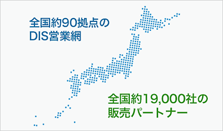 全国約90拠点のDIS営業所/全国約19,000社の販売パートナー